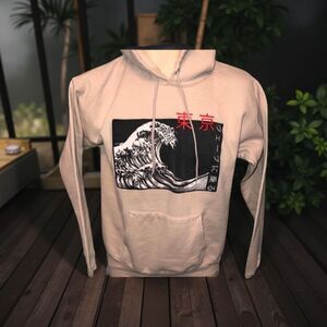 Artist Union Japanese Print Tan Hoodie Size Small